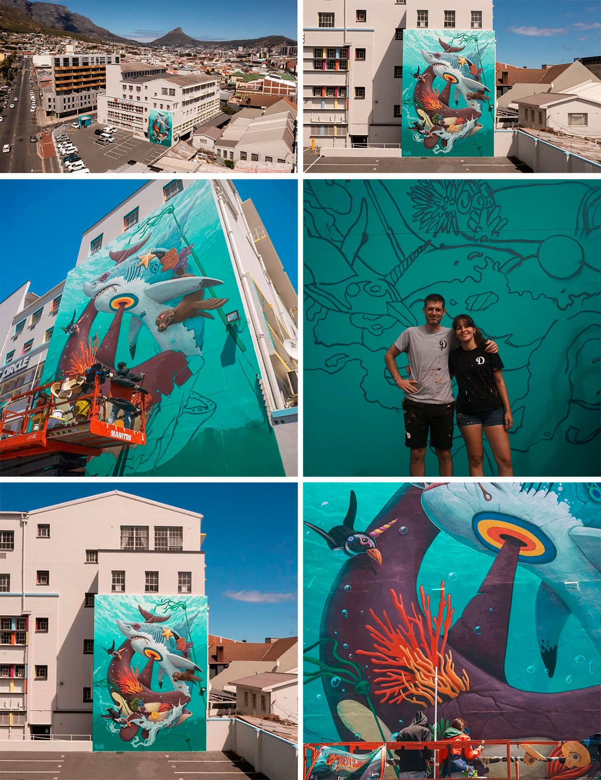 mural Natural Challenge de Dulk sudafrica tiburones blancos orcas pinguinos extincion